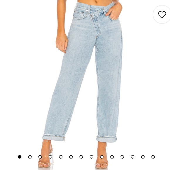 🩵 AGOLDE Criss Cross Front Upsized High Rise Light Medium Wash Jeans 22 - Picture 1 of 16